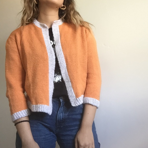 Vintage Orange Cropped Mod Sweater Cardigan - Picture 2 of 5